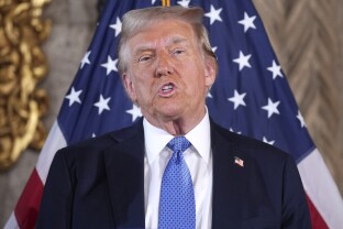Trump speaks during a news conference at Mar-a-Lago.