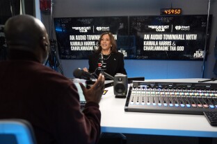 Kamala Harris, participates in an interview with Charlamagne Tha God