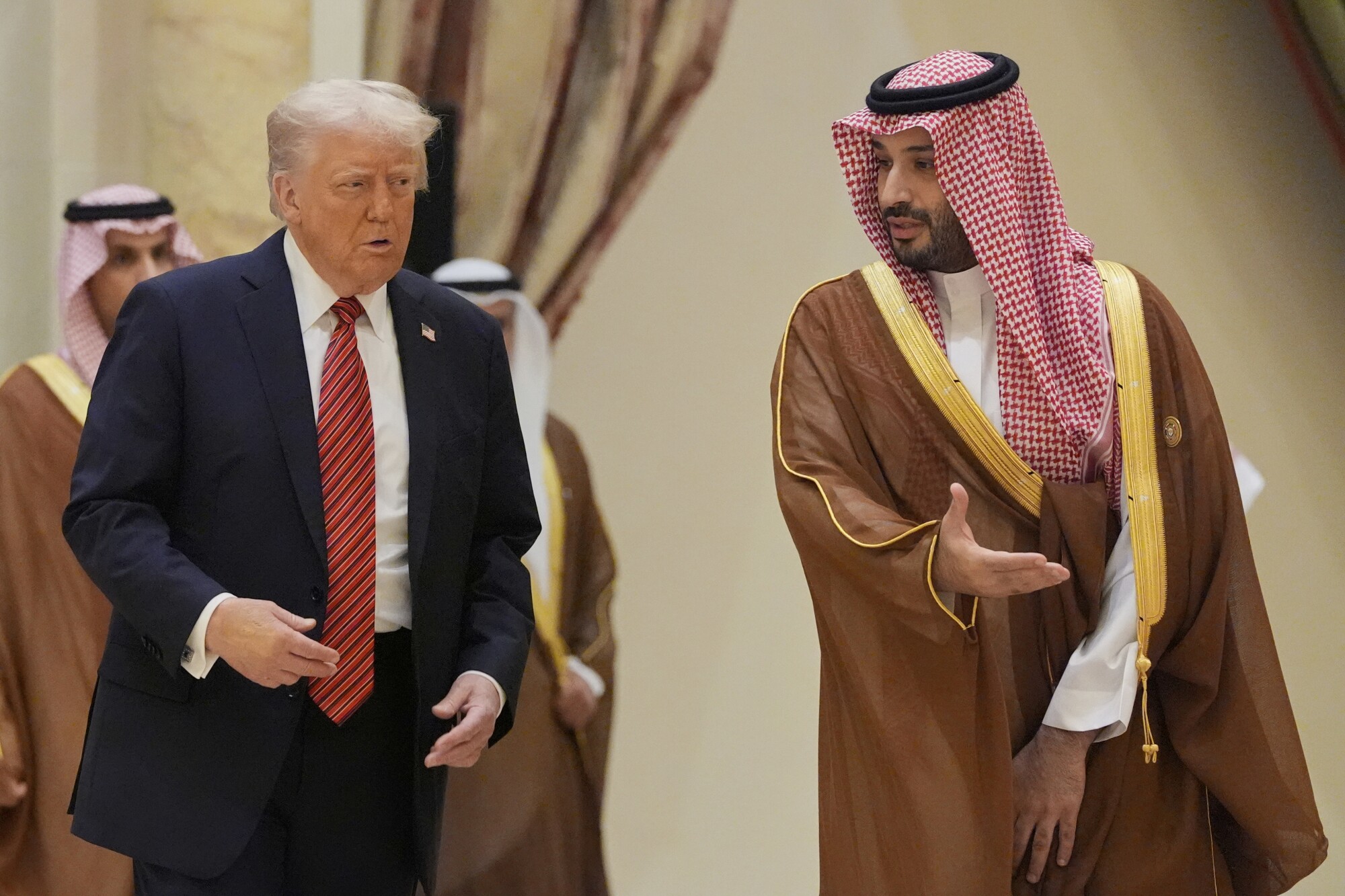 President Donald Trump arrives with Saudi Crown Prince Mohammed bin Salman