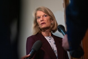 Sen. Lisa Murkowski speaks to reporters.