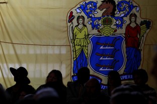 New Jersey flag at the National Guard Armory in Toms Rover, NJ.