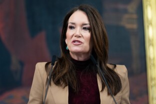 Secretary of Agriculture Brooke Rollins speaks to reporters.