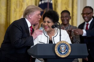 President Donald Trump speaks to Alice Marie Johnson.