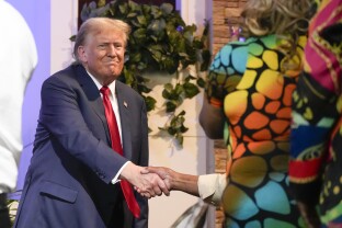 Trump arrives at a campaign event at 180 Church in Detroit, MI.