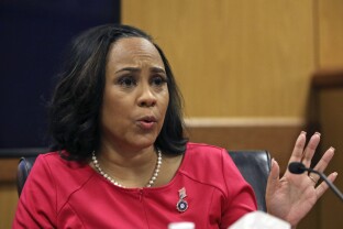 Fulton County District Attorney Fani Willis testifies during a hearing on the Georgia election interference case.
