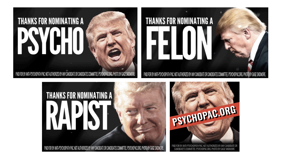 Some of the billboards planned for the RNC by a NeverTrump PAC that have now been canceled.