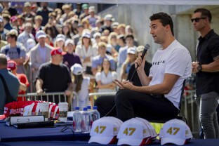 Charlie Kirk speaks before he is shot during Turning Point's visit to Utah Valley University in Orem, Utah