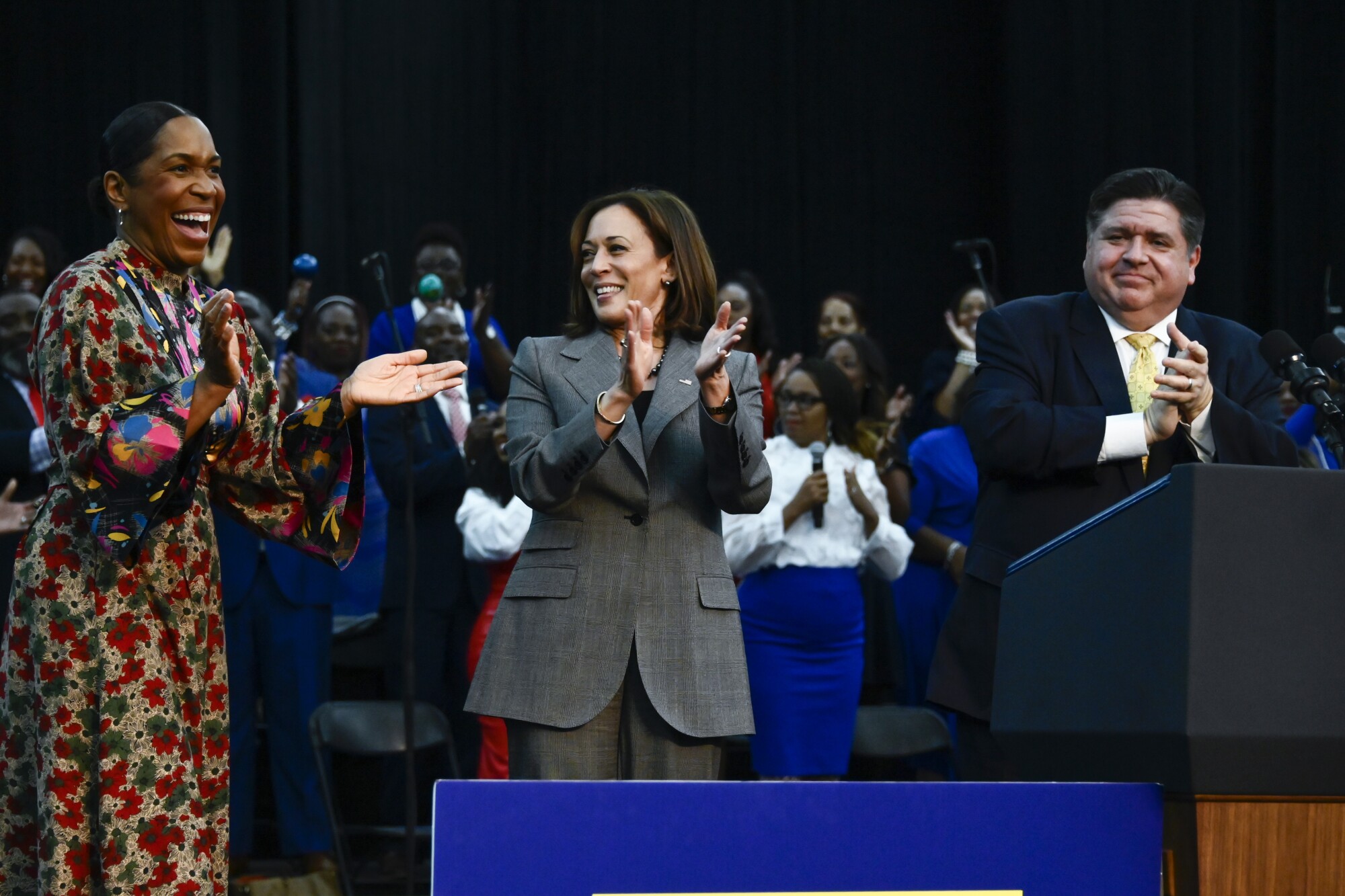 Juliana Stratton, Kamala Harris, J.B. Pritzker