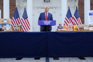 Trump speaks at a news conference at Trump National Golf Club