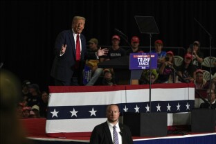 Trump speaks at a campaign rally at Riverfront Sports in Scranton, PA