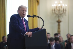 President Donald Trump speaks during an event.