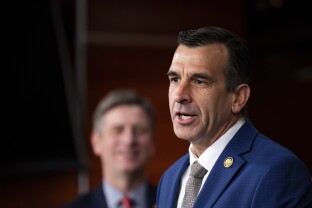 Rep. Sam Liccardo speaks at a press conference.