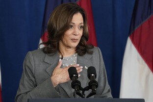 Vice President Kamala Harris speaks at a campaign event.