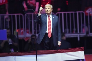 President-elect Donald Trump arrives to speak at a rally ahead of the 60th Presidential Inauguration.