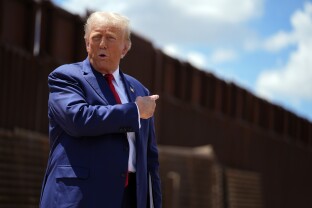 Donald Trump speaks along the southern border.