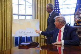 President Donald Trump with Gulf of America map.