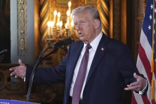President-elect Donald Trump speaks during a news conference at Mar-a-Lago.