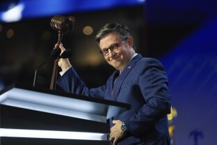 Mike Johnson speaking on the first day of the 2024 RNC.