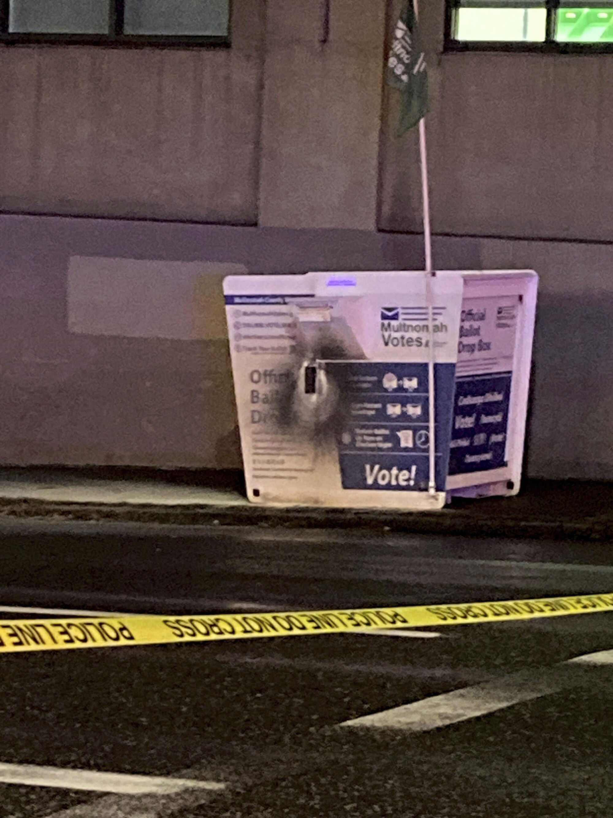 Portland Police Bureau shows a ballot box after an incendiary device was discovered inside.