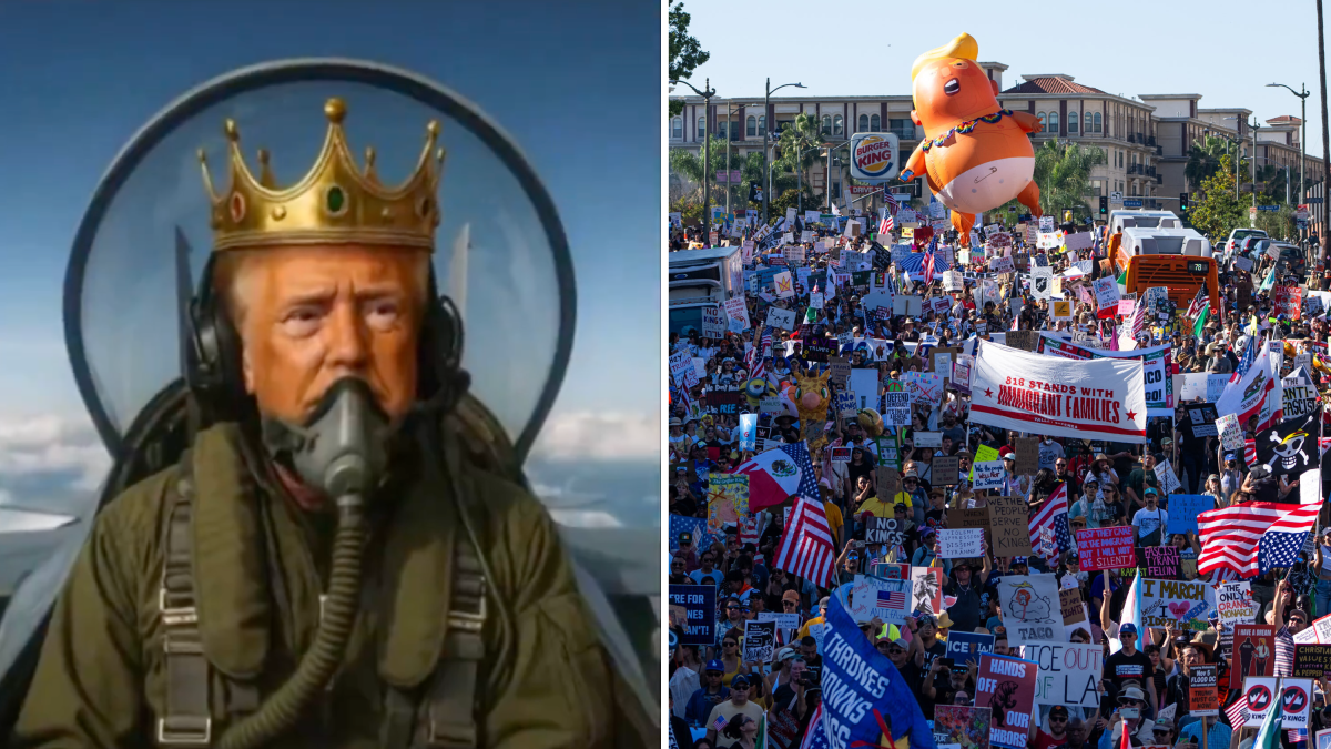 Trump Posts Bizarre AI Video of Himself Bombing 'No Kings' Protesters With  Brown Sludge - NOTUS — News of the United States