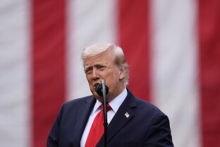 President Donald Trump speaks during a ceremony at the Pentagon.
