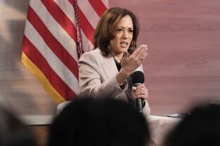 Kamala Harris is interviewed by members of the National Association of Black Journalists.