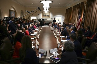 President Donald Trump holds his first Cabinet meeting at the White House in Washington, Wednesday, Feb. 26, 2025.