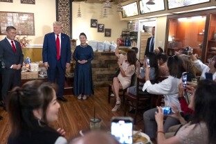 Trump visits Truong Tien, a Vietnamese restaurant at Eden Center in Falls Church, VA.