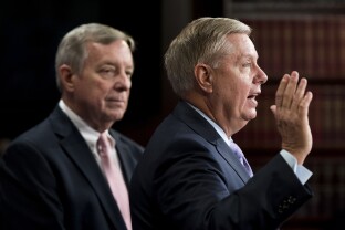 Sens. Lindsey Graham and Dick Durbin at a 2017 event.